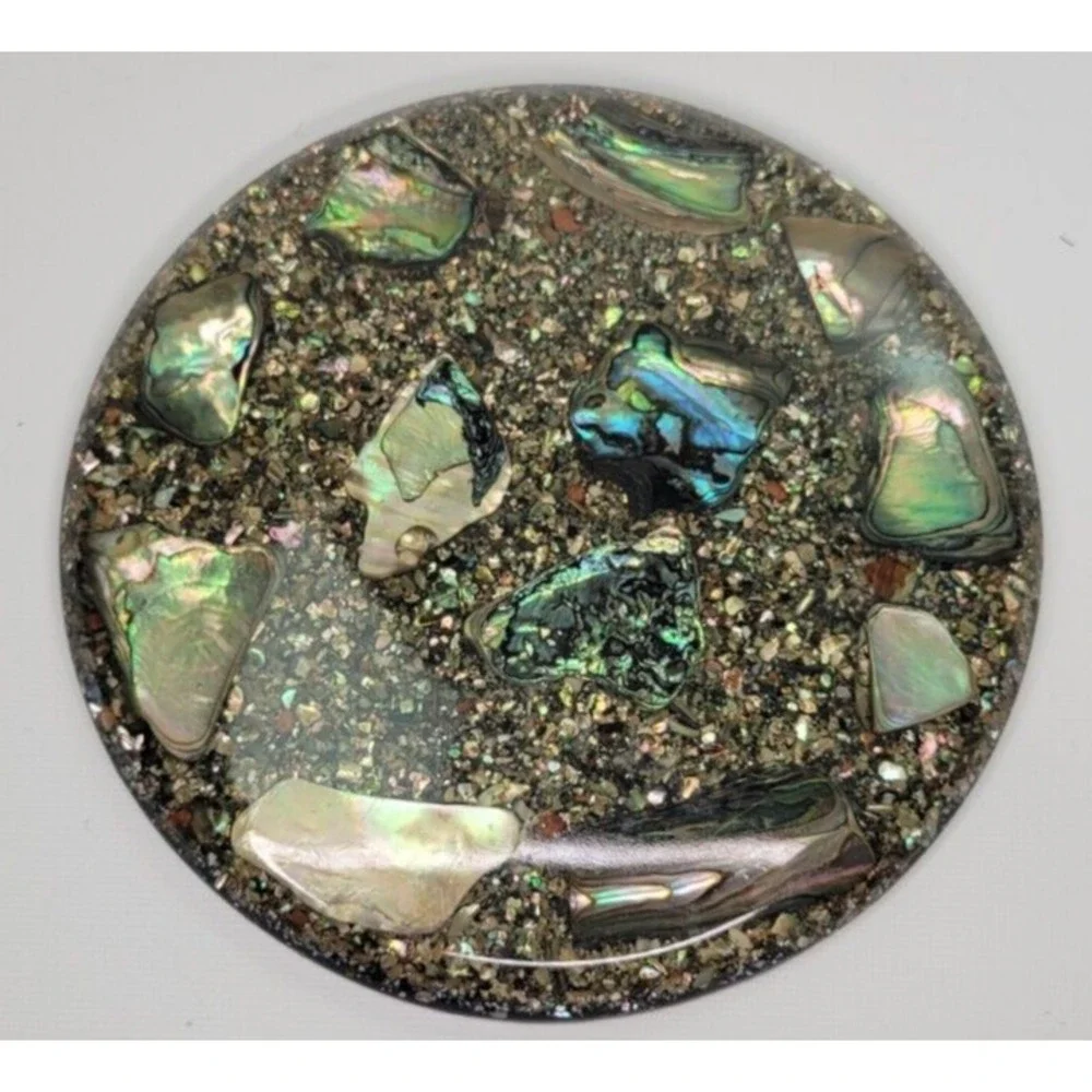 Vintage Abalone Shell Lucite Acrylic Hot Plate Trivet‎ California 5 1/2